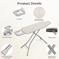 Vista 6 de Yaheetech Tabla de planchar plegable, tabla de planchar resistente con 9 alturas ajustables, cubierta de 4 capas y reposaplancha de seguridad, tabla