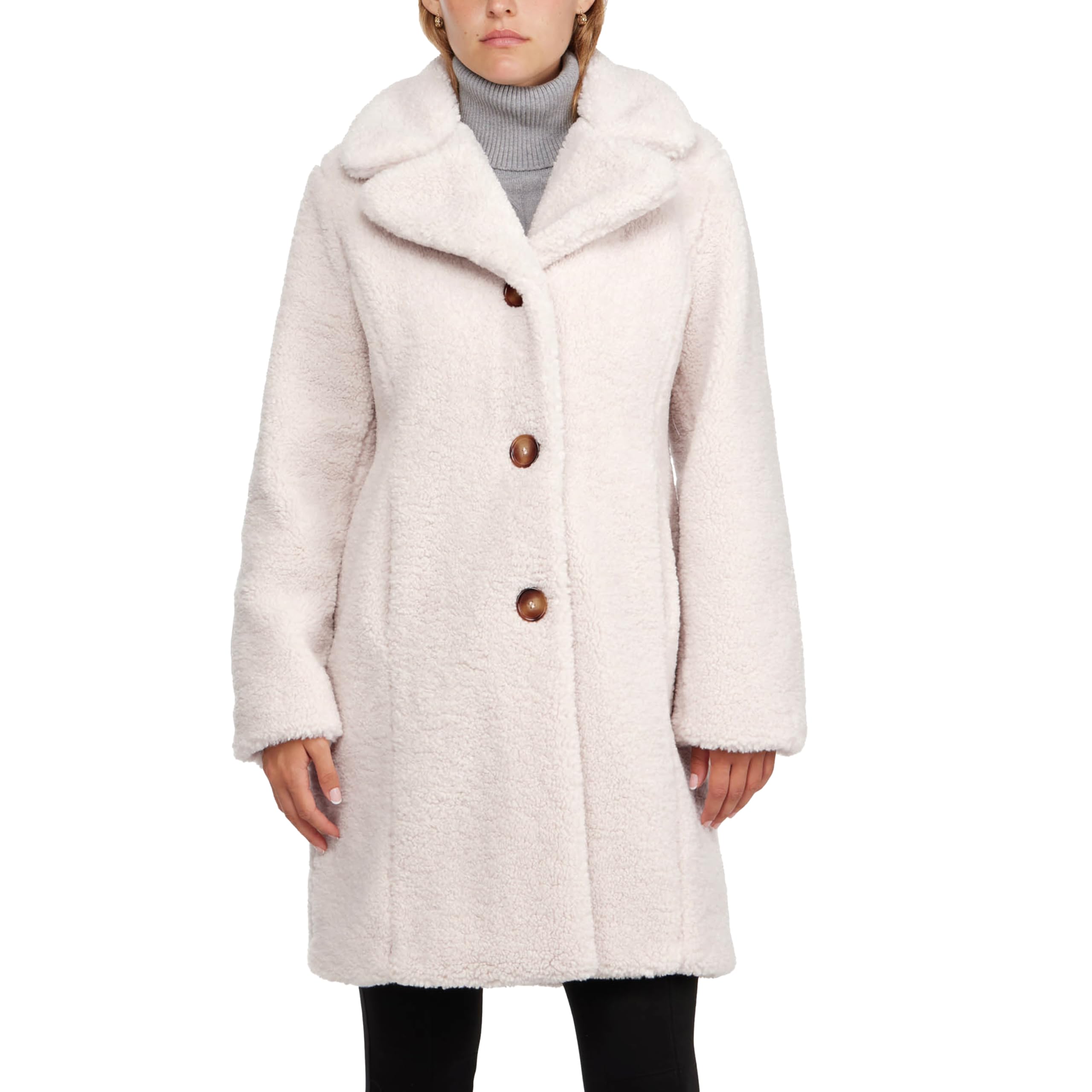 ELLEN TRACYWomen's Fur Sherpa Jacket - Notch Collared Teddy Coat with Inseam Pockets - Plush Sherpa Jacket for Women (S-XL)