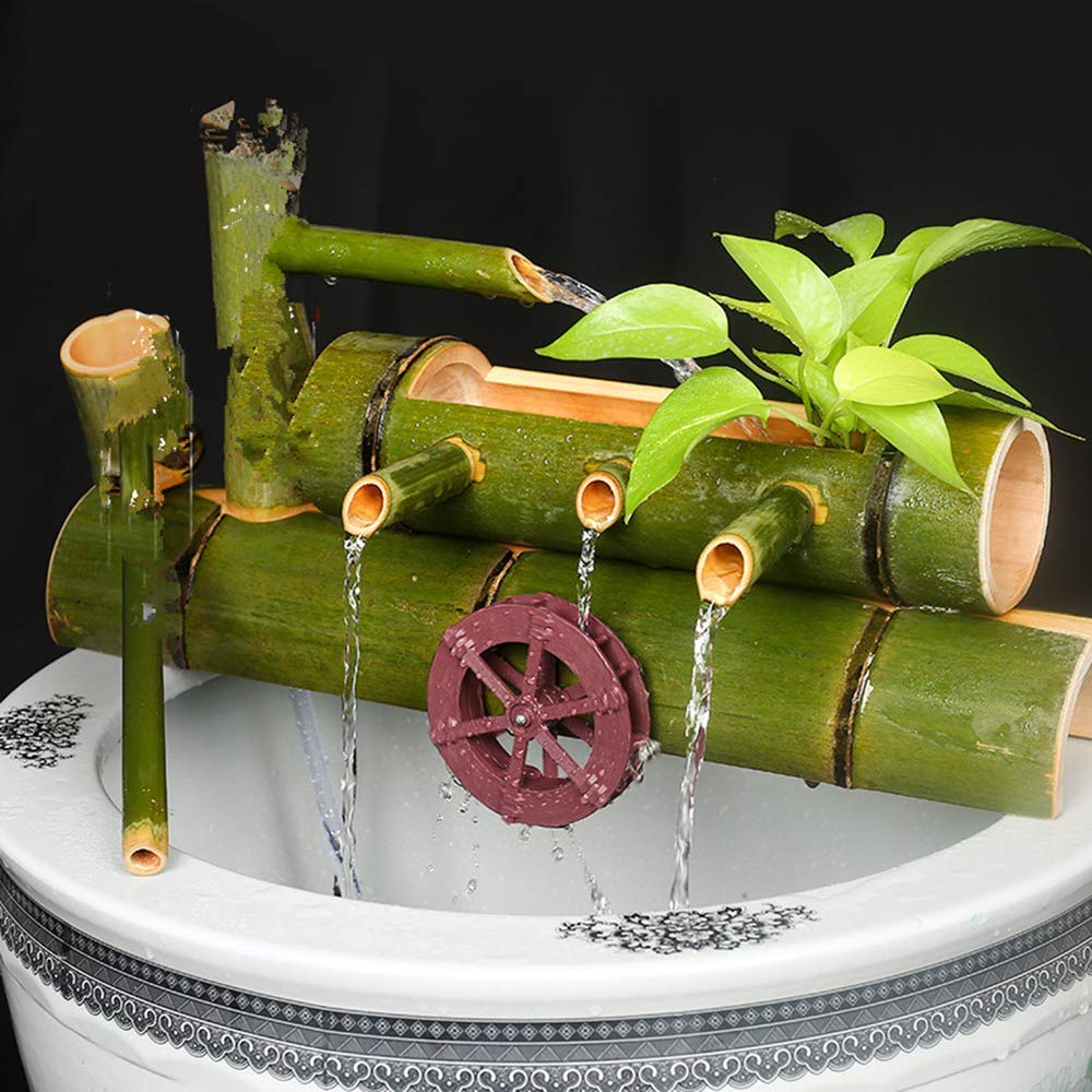 Aioneer Bamboo Fountain Water Feature Fountain Pump Sculptures Statues Home Decoration Arts Crafts Handmade Bamboo Garden for Pond Fish Tank Courtyard