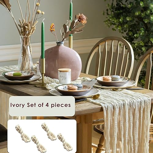 Miniatura 5 de Juego de 4 caminos de mesa de gasa color marfil de 142 pulgadas de largo cada uno de 12 pies para decoración de boda, baby shower o despedida de