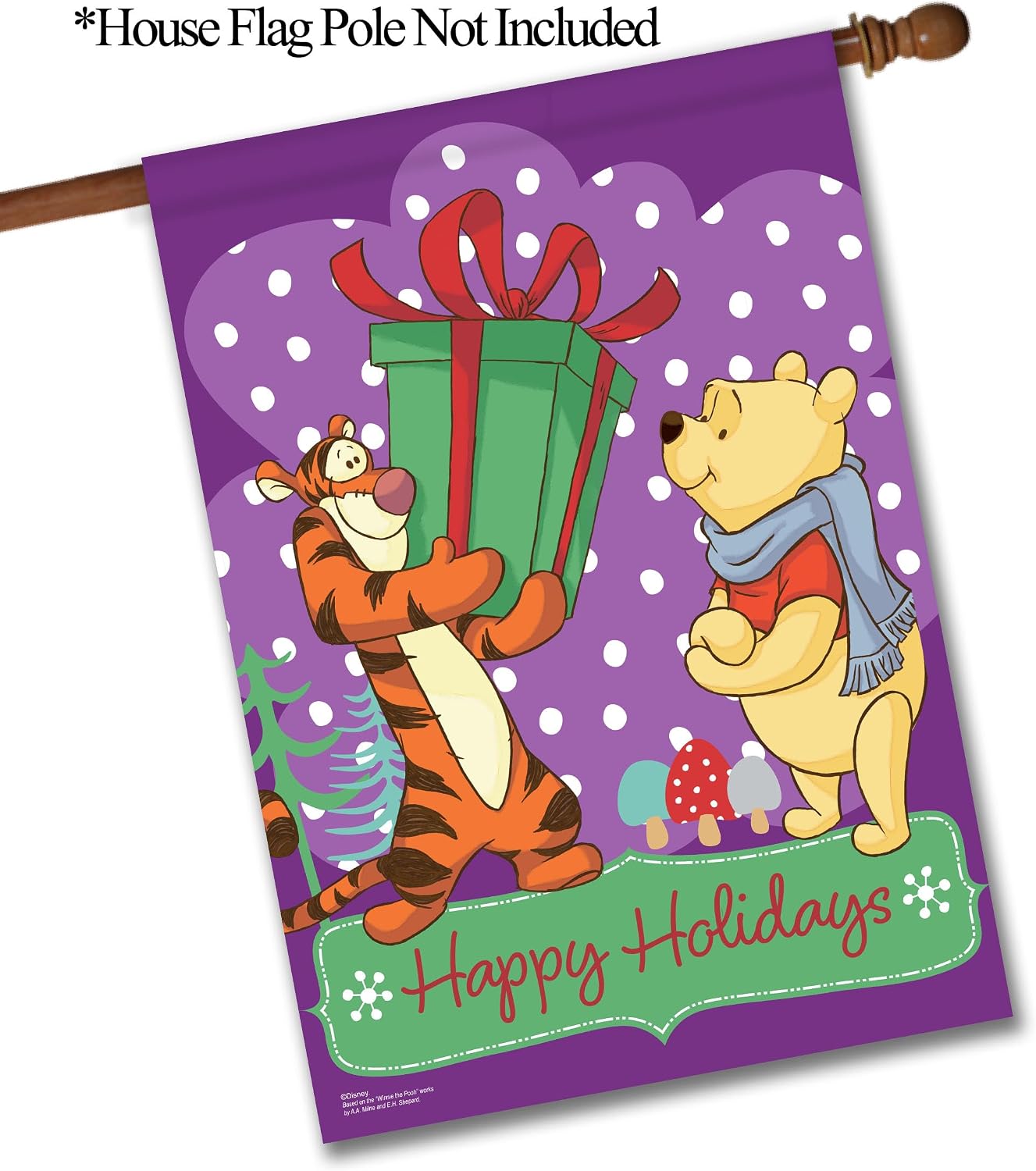 Flagology.com, Disney Holiday Gift Tigger and Pooh – House Flag 28" x 40", Outdoor Flag, Exclusive Premium Fabric, Officially Licensed Disney, Christmas