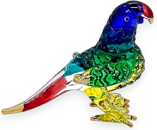 Miniatura 4 de Figura de cristal soplado de loro de 2 pulgadas de largo, figura de animales de cristal en miniatura, réplica de casa de muñecas, decoración