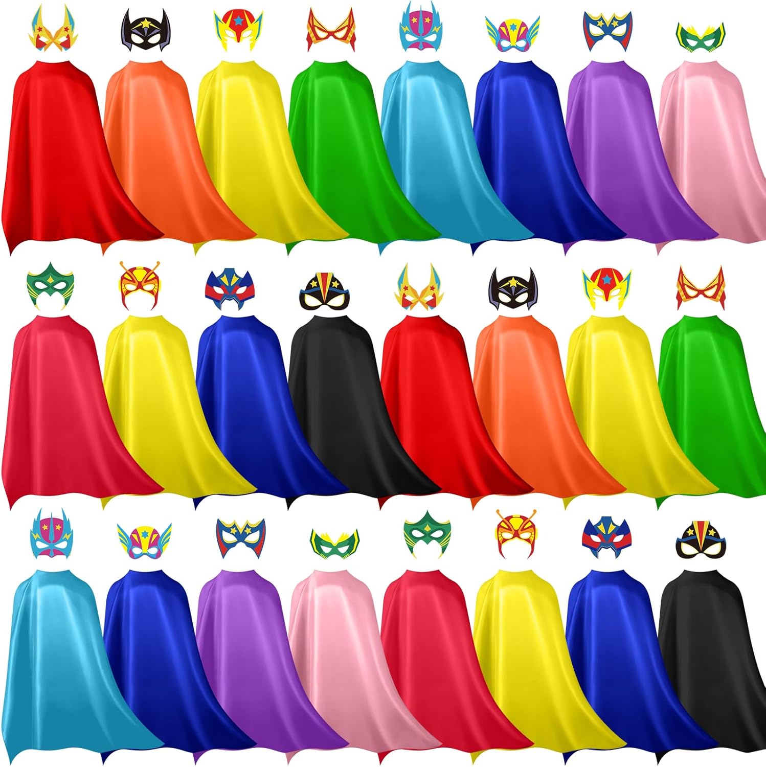 Sosation 24 Sets Hero Masks and Capes for Kids 12 Styles DIY Blank Masks with Colorful Capes for Boy and Girls Children Birthday Dress up Party Halloween Costumes Cartoon Activity Cosplay Gifts