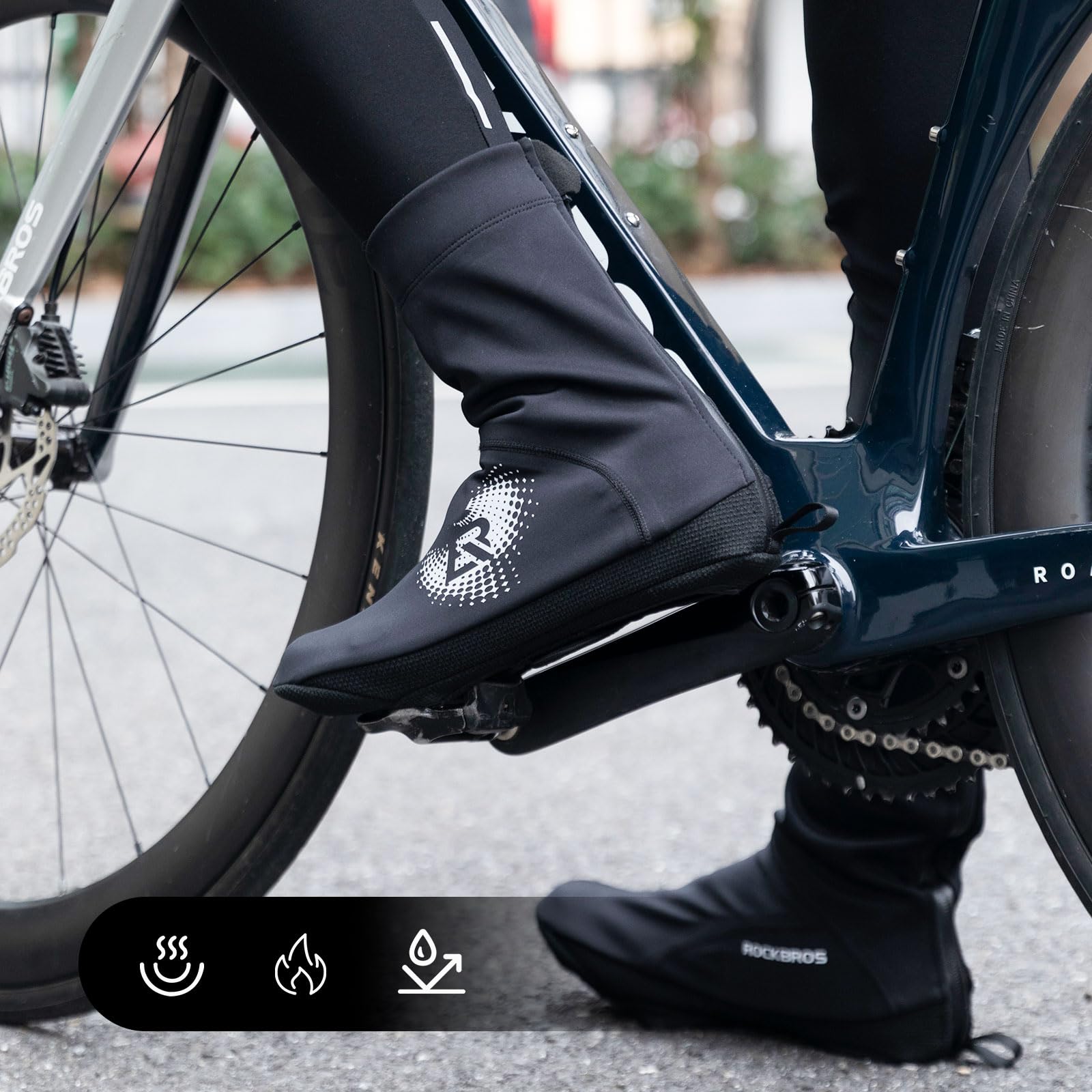 ROCKBROS Couvre-chaussures de Vélo Chaud avec Fermeture à Glissière Guêtres de Randonnée d'Hiver pour Hommes Femmes Couvre-chaussures de Vélo Hydrofuges pour VTT, Vélo de Course, Vélo Gravel, -5 à 10℃