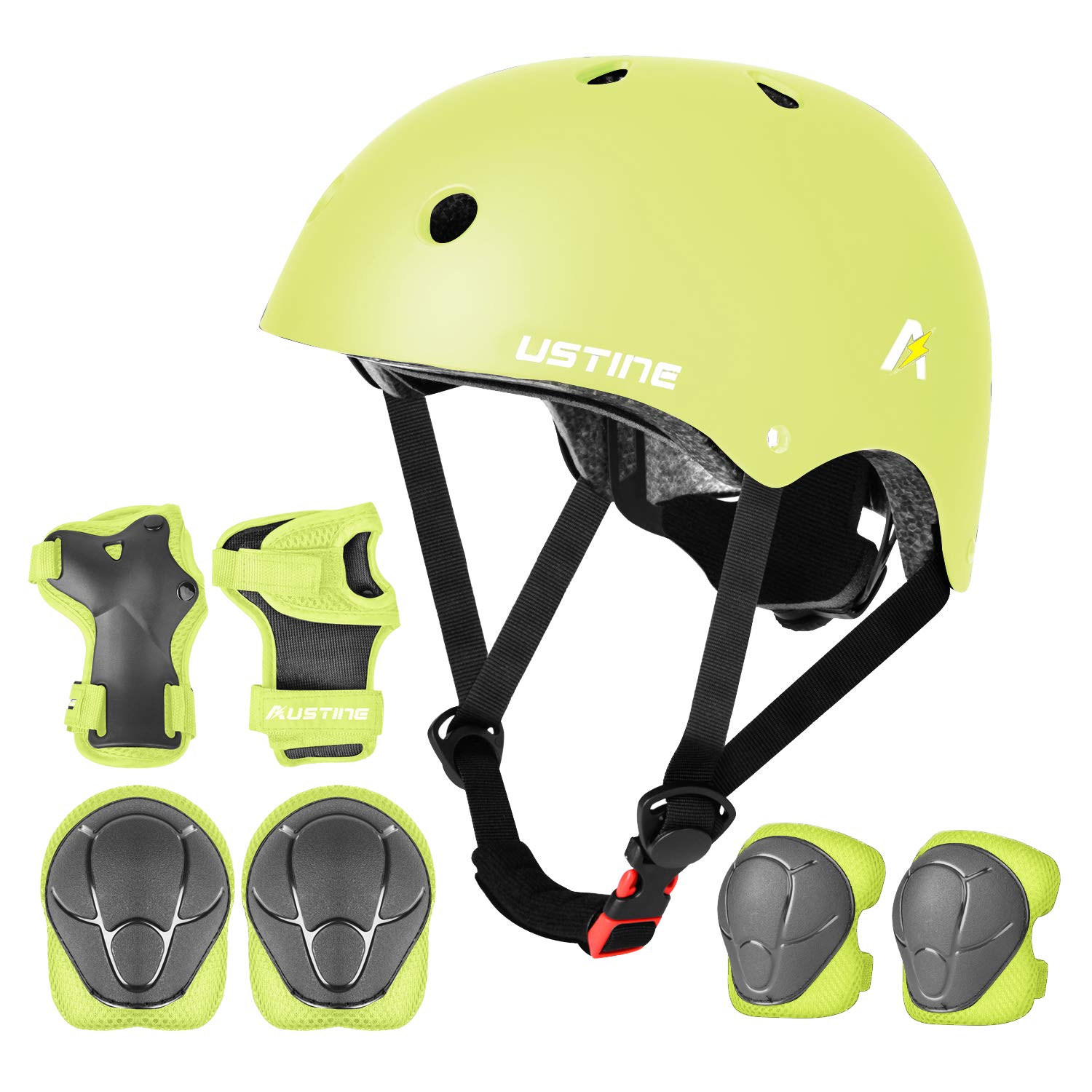 USTINE Skateboard Helmet, Bike Helmet, Protective Gear Set Knee Elbow Wrist Pads for Kids Boys Girls Toddler Youth Adults Multi-Sports Scooter Roller Skate Inline Skating Cycling Rollerblading