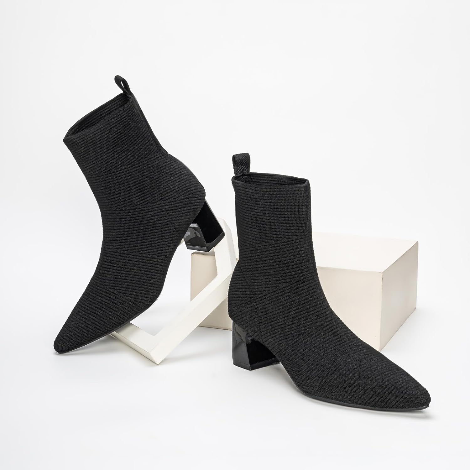 Women's Ankle Boots Comfortable Pointed Toe Breathable Sock Knit Low Heel Fall Work Office Booties - Image 9