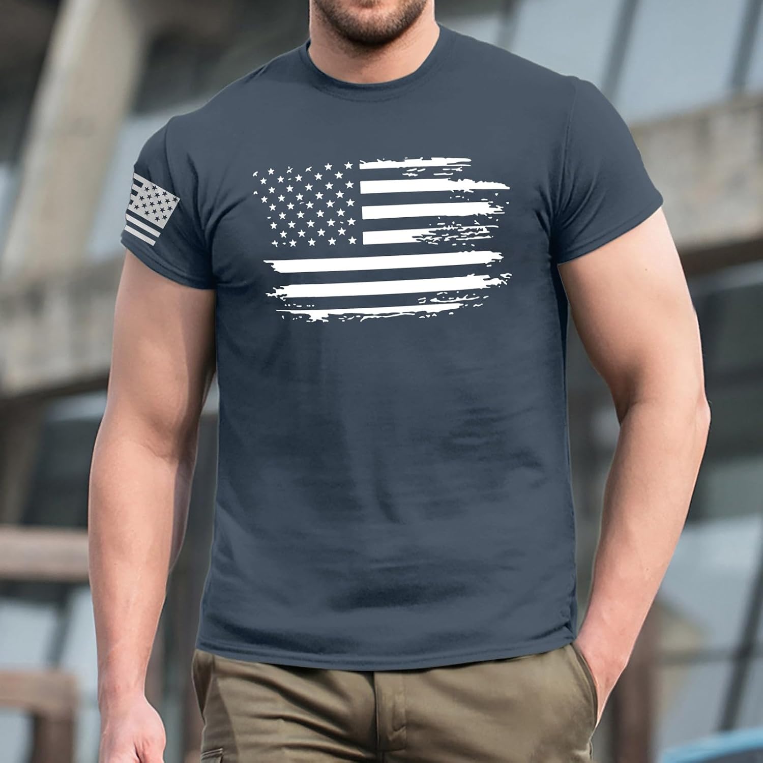 Ymosrh Men's Military T-Shirt Short Sleeve American Flag Print Jersey Athletic Workout USA Patriotic Tee Shirt, S-2XL