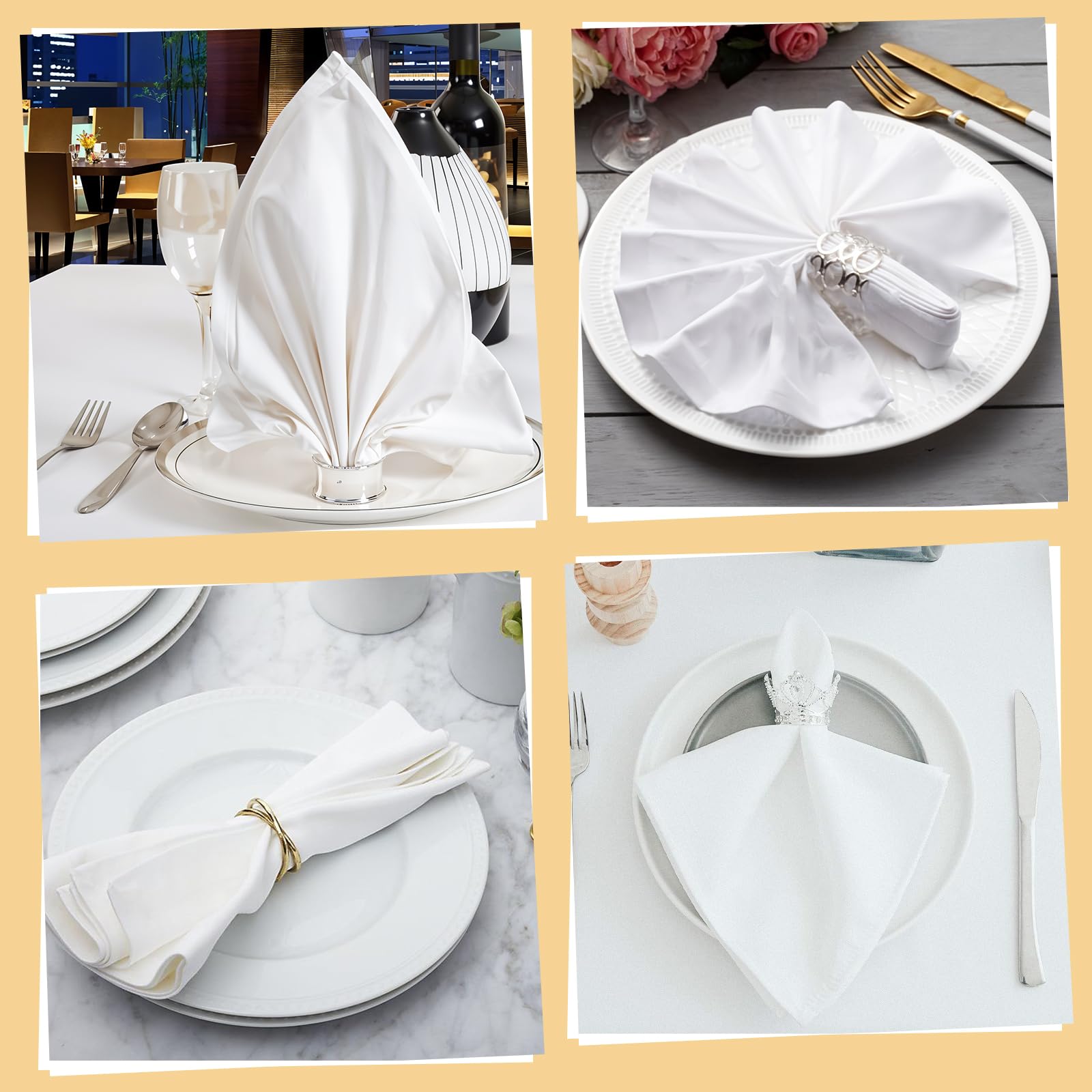 Piriuuo White Cloth Napkins Set of 6, 43 x 43 cm Polyester Napkins with Hemmed Edges, Washable for Parties Weddings & Dinners - Image 3