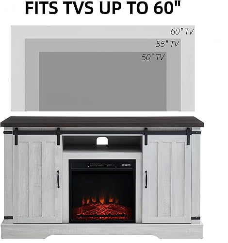 Miniatura 4 de EDYO LIVING Soporte rústico de TV con chimenea para TV de 60 pulgadas, chimenea eléctrica centro de entretenimiento con control remoto, estantes de