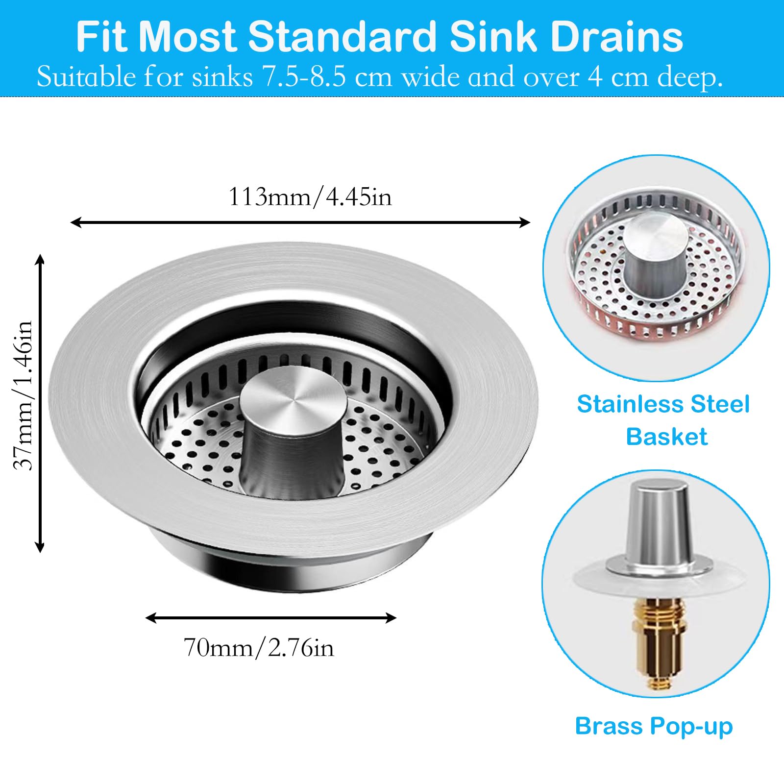 Bouchon De Vidange Et Filtre D'évier De Cuisine 3 En 1 Pop-Up Filtre De