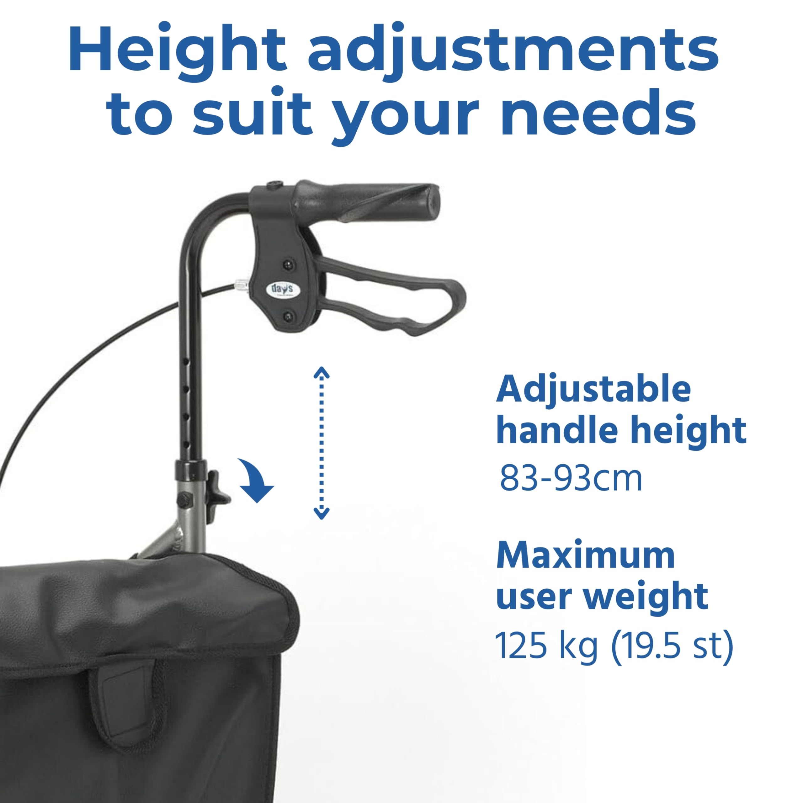 Days Lightweight Tri Wheel Walker Rollator – Aluminium Mobility Walker with Adjustable Height and Brakes – Foldable Walking Frame with Carry Bag – Mobility Aid for Elderly – Purple