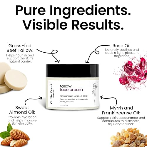 Miniatura 3 de Cattle Creek Tallow - Hidratante facial de ternera batida para la cara con aceites de almendras dulces, mirra, incienso y rosas, sarga de carne