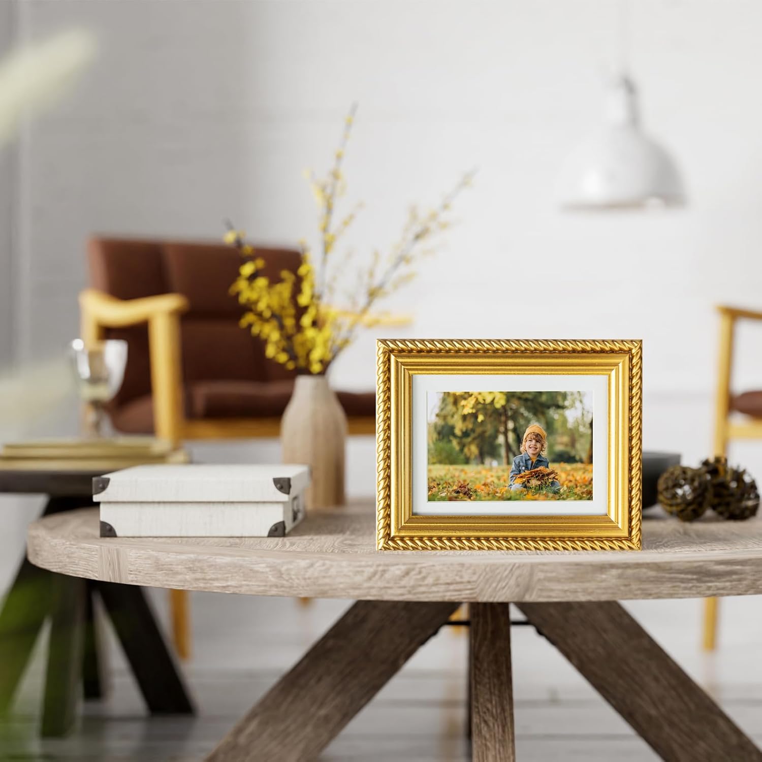 5x7 Picture Frame Ornate in Gold with Rope Trim, Solid Wood with Real Glass, Display 5x7 Photo Matted to 4x6, Vertical and Horizontal for Desk Tabletop or Wall Hanging - Image 9