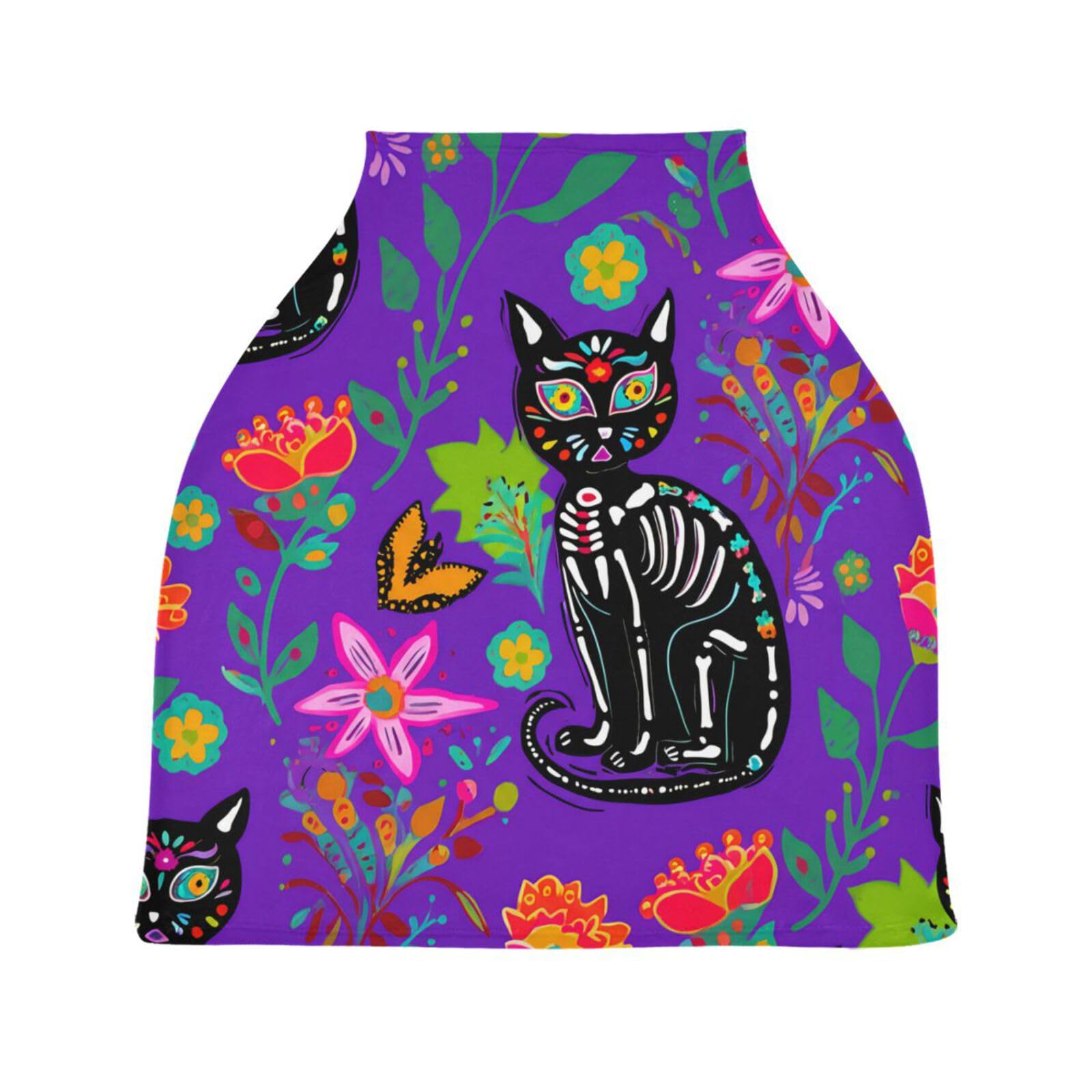 BOESI Baby Car Seat Cover, Breathable Nursing Cover, Soft and Comfortable, Multi-Purpose, for Boys and Girls, Doodle Cat and Flowers