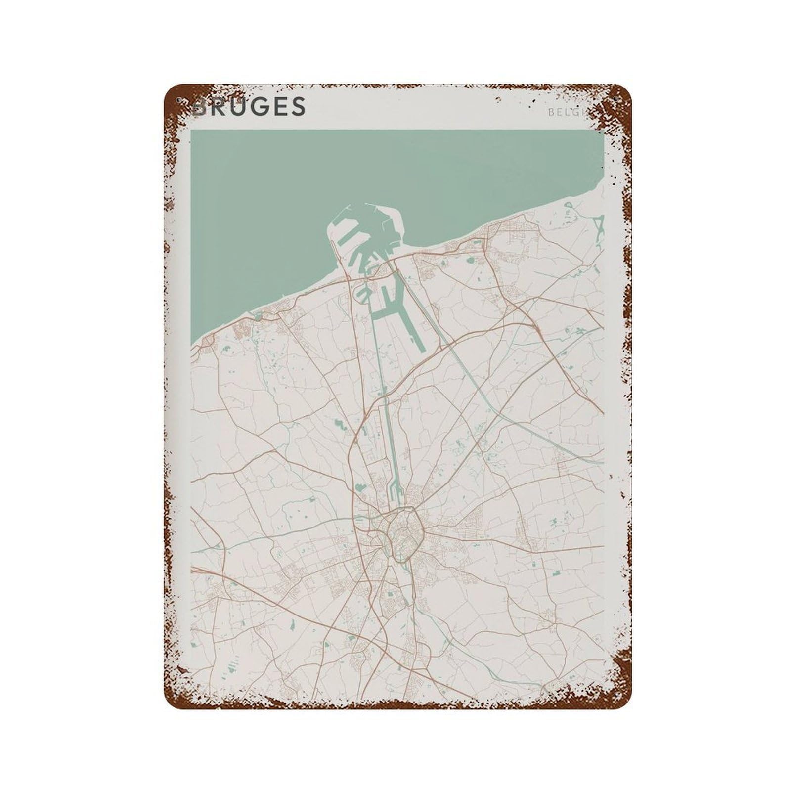 xiaoxiaoshen Bruges Map Belgium Travel Gift Farmhouse Decor (2) Wall Decor Art Metal Tin Poster Modern Home Decor Art Home Bar Shop Decorations Vintage Sign 40x30cm