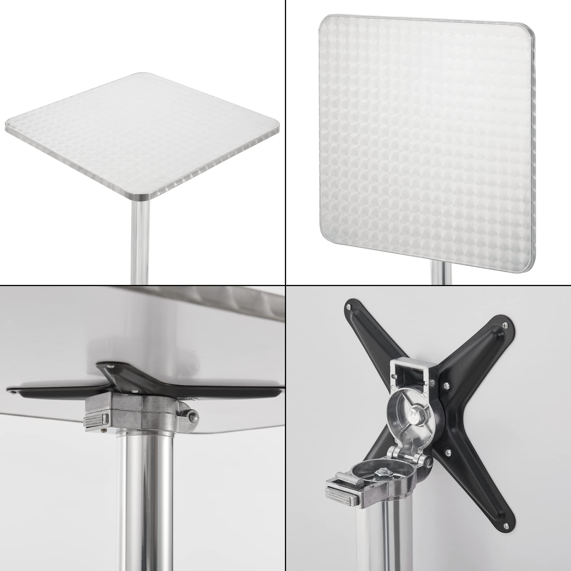 [en.casa] Tavolo Alto da Bar ad Altezza Regolabile 75/115 cm Tavolino da Bistrot con Piano Quadrato Ribaltabile 60x60 cm da Esterno e Interno - Colore Argento
