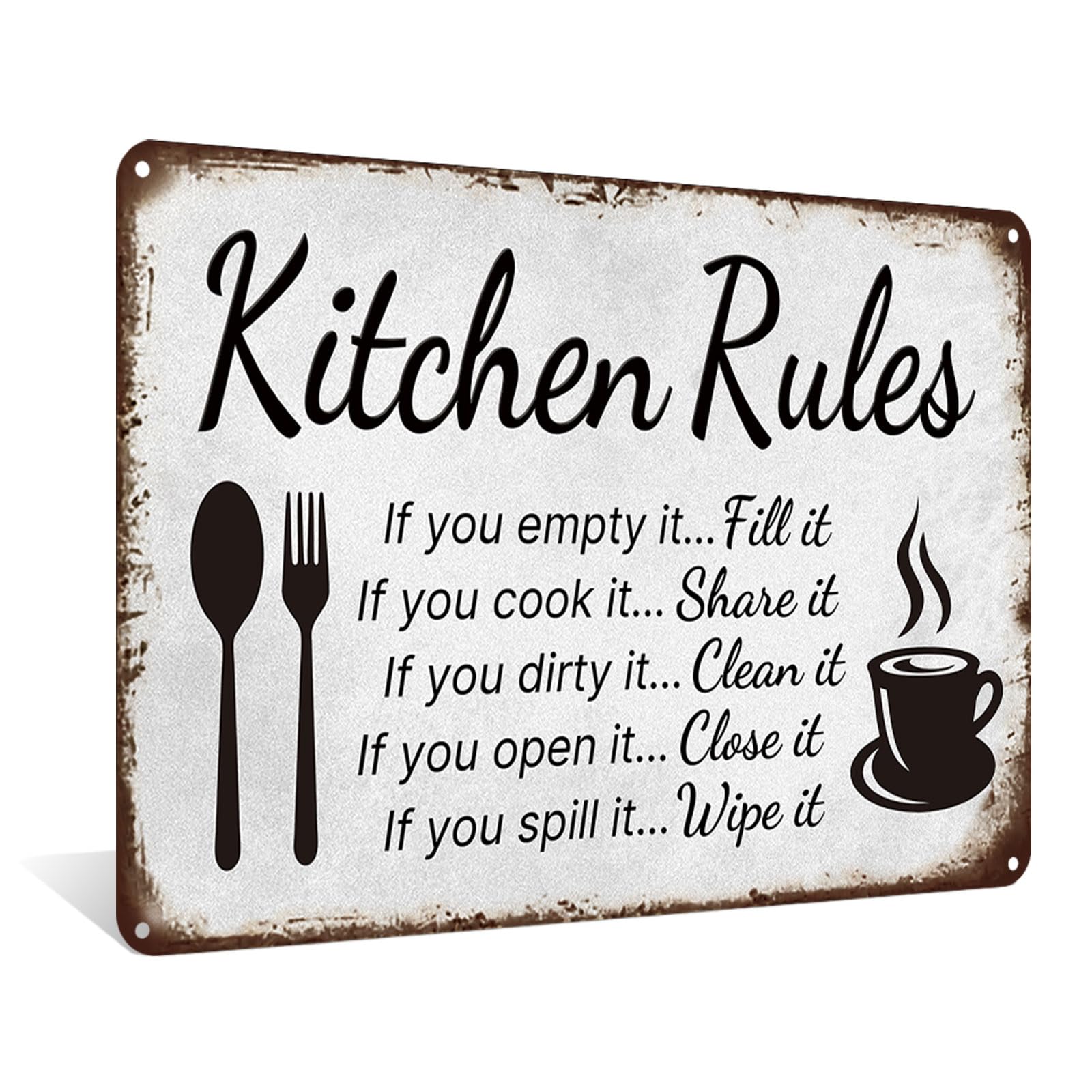 Kitchen Rules Metal Tin Sign Humorous Poster 12x17 Inch