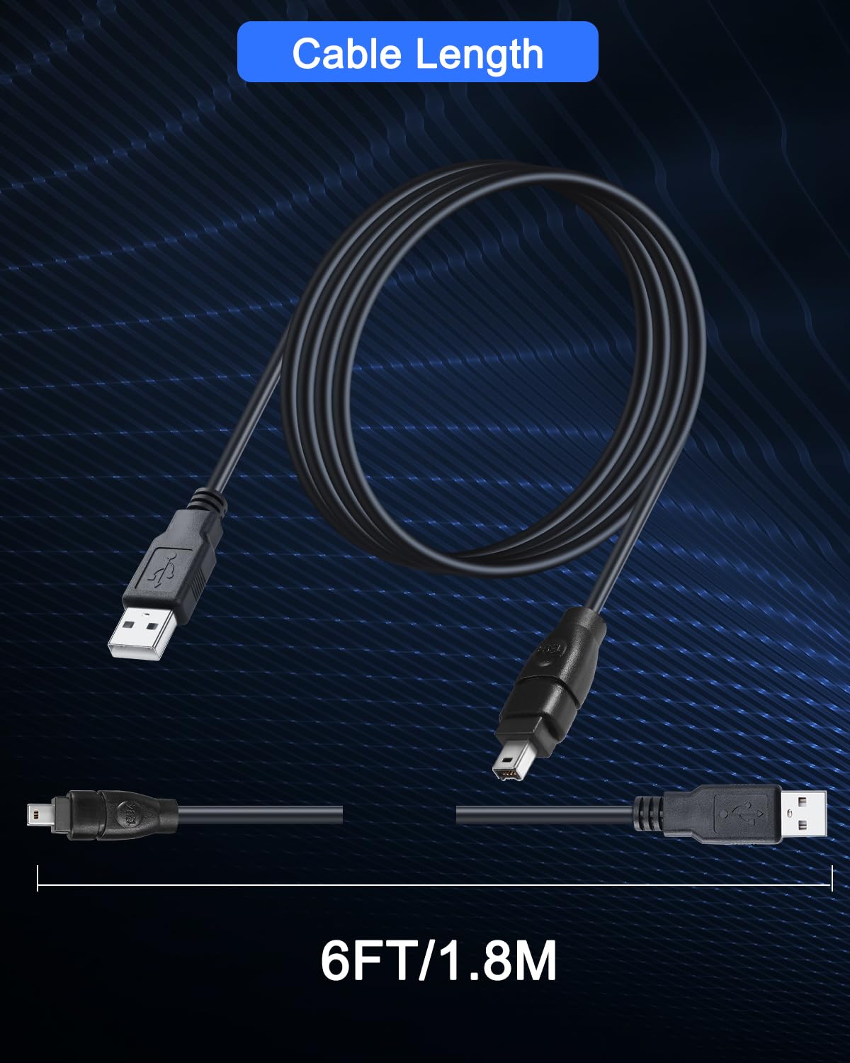 Cavo adattatore Firewire da 4 pin a USB da 1,8 m, USB 2.0 A maschio Firewire IEEE 1394 Cavo convertitore a 4 pin per stampante, scanner, fotocamera digitale, disco rigido