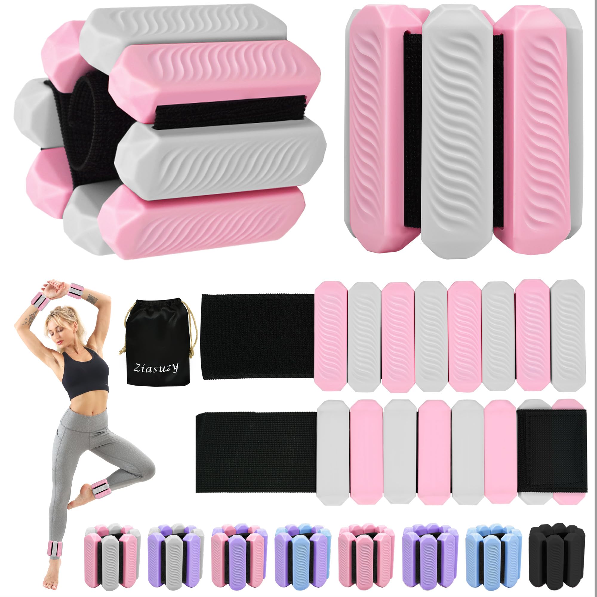 Pesas de tobillo y muñeca para mujer, juego de 2 pesas ajustables (1 libra cada una), para caminar, yoga, baile, gimnasio