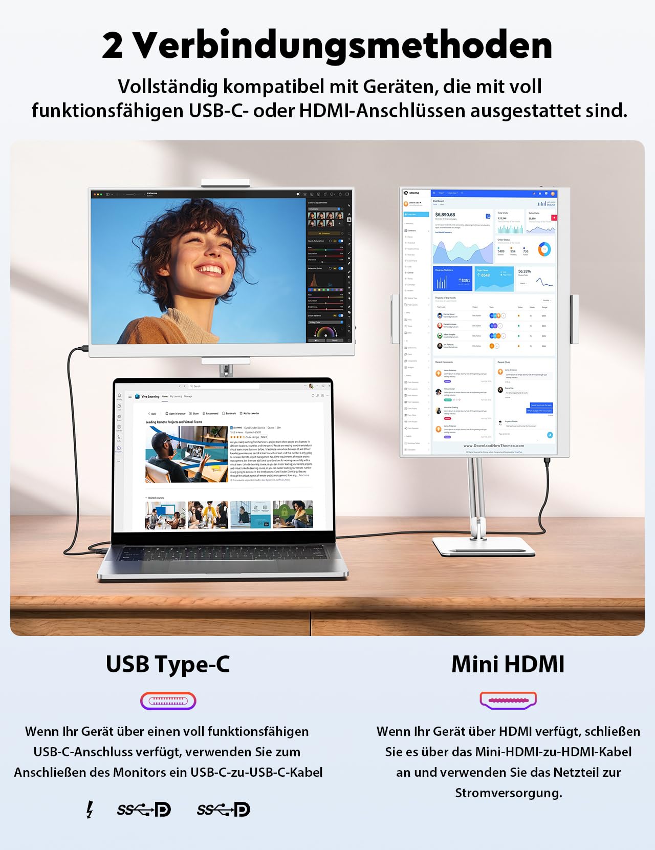 MAGICRAVEN Tragbarer Monitor, 15.6" 1080P FHD Laptop Bildschirm Erweiterung Monitore IPS, Portable Monitor mit Lautsprecher, Mobiler Monitor für Laptop/Handy/PS45/X-Bo mit HDMI/USB C & Metallständer