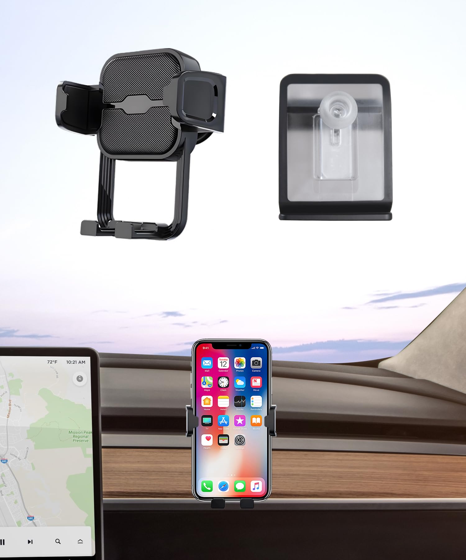 Photo 1 of Masergogo Car Phone Holder for Tesla Model 3 2018-2023 / Model Y 2020-2024 Auto Accessories Navigation Bracket Interior Decoration Mobile Cell Phone Mount, 360° Rotation