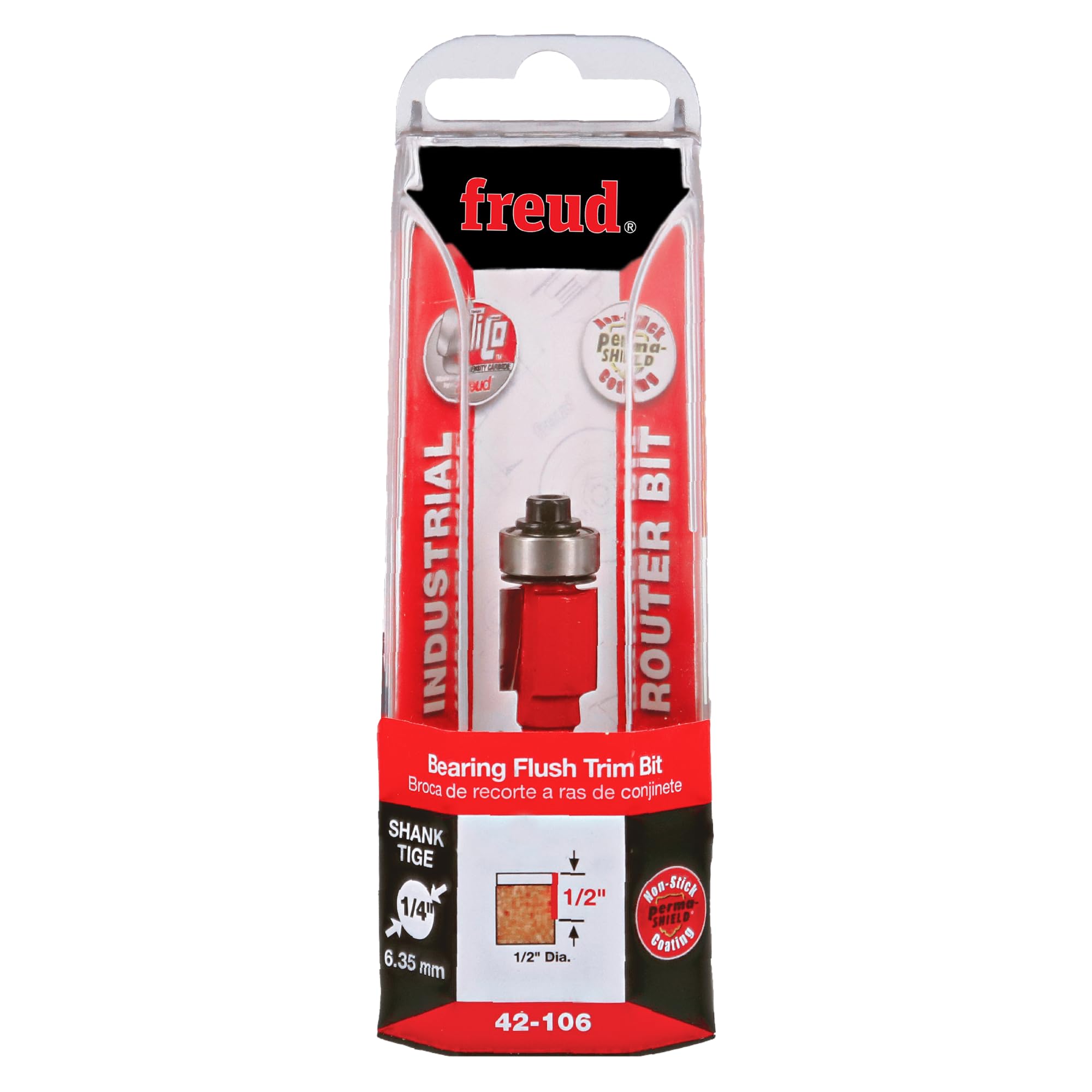 Freud 42-106: 12,7 mm (średnica), frez do wykańczania z łożyskiem, z trzpieniem 6,35 mm