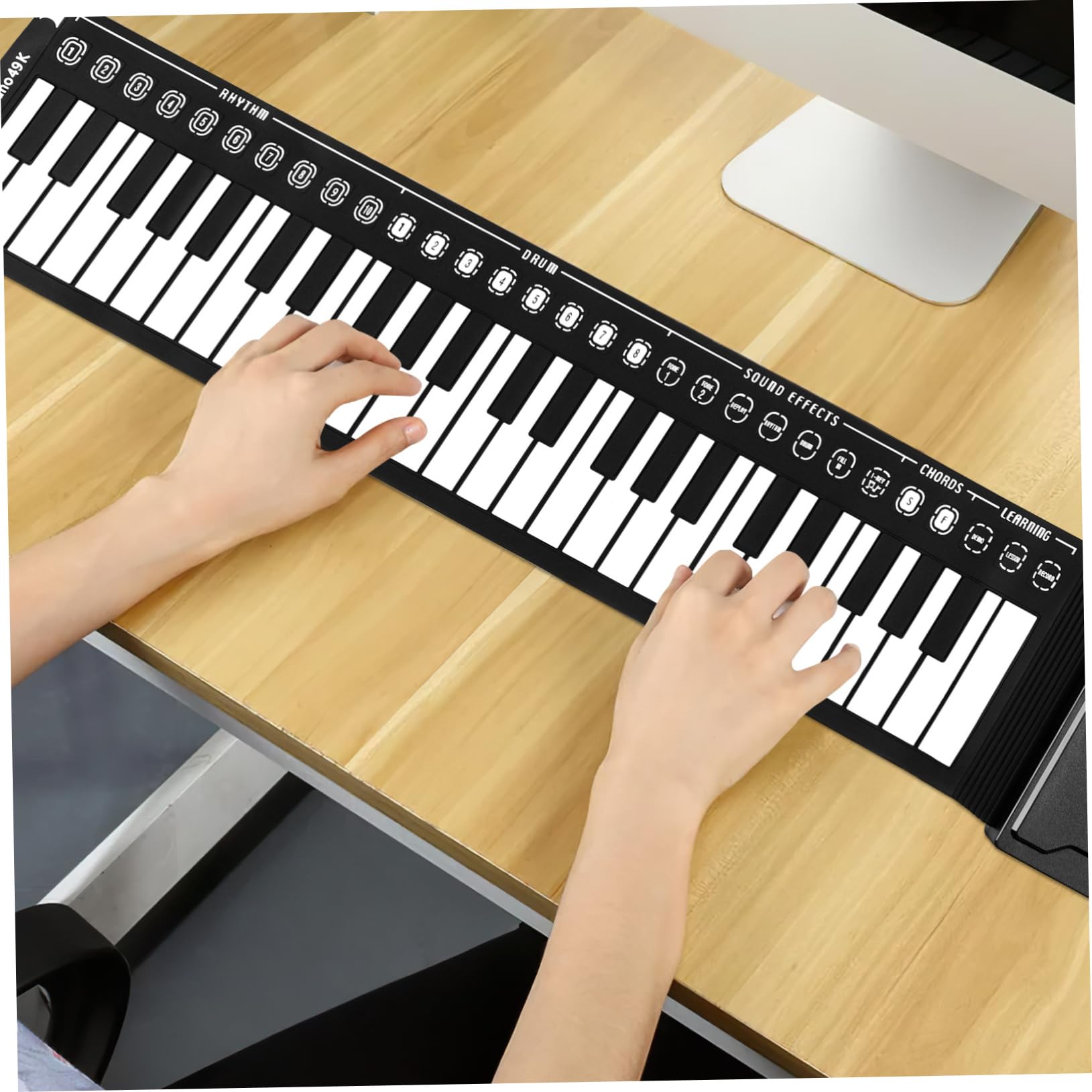 Pianoforte Nero 49 Arrotolabile Portatile Elettronico a Tasti | Tasti in Silicone, Altoparlante Integrato, Controllo Volume a 16 Livelli, Cavo USB Dc 6v e 3 Batterie Aa