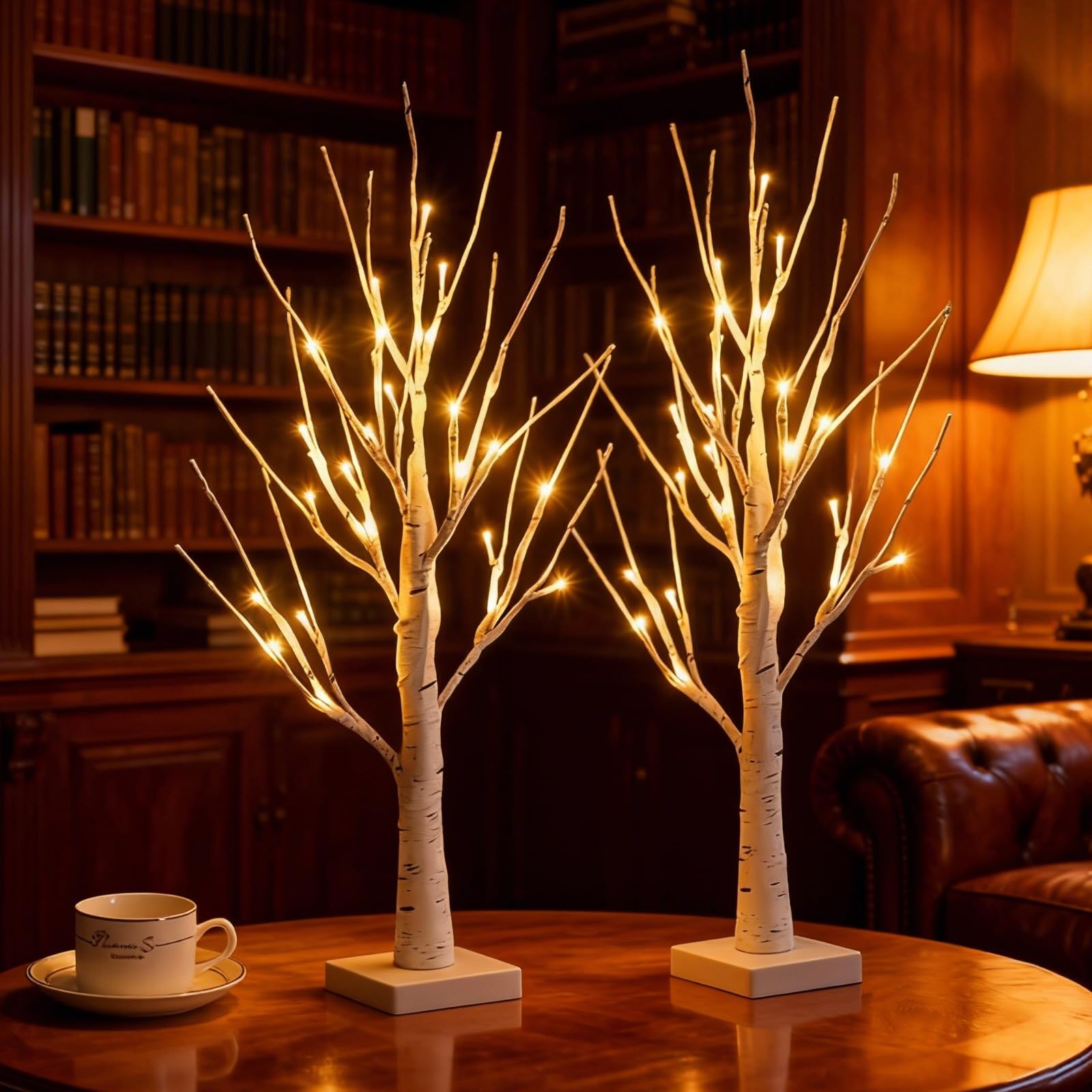 2 Pack White Twig Christmas Tree with Lights - 60cm Birch Light Twig Tree Indoor with 24 Warm White LED, Light Up Tree USB Bonsai Lights for Easter Party Birthday Wedding Festive Xmas Decorations