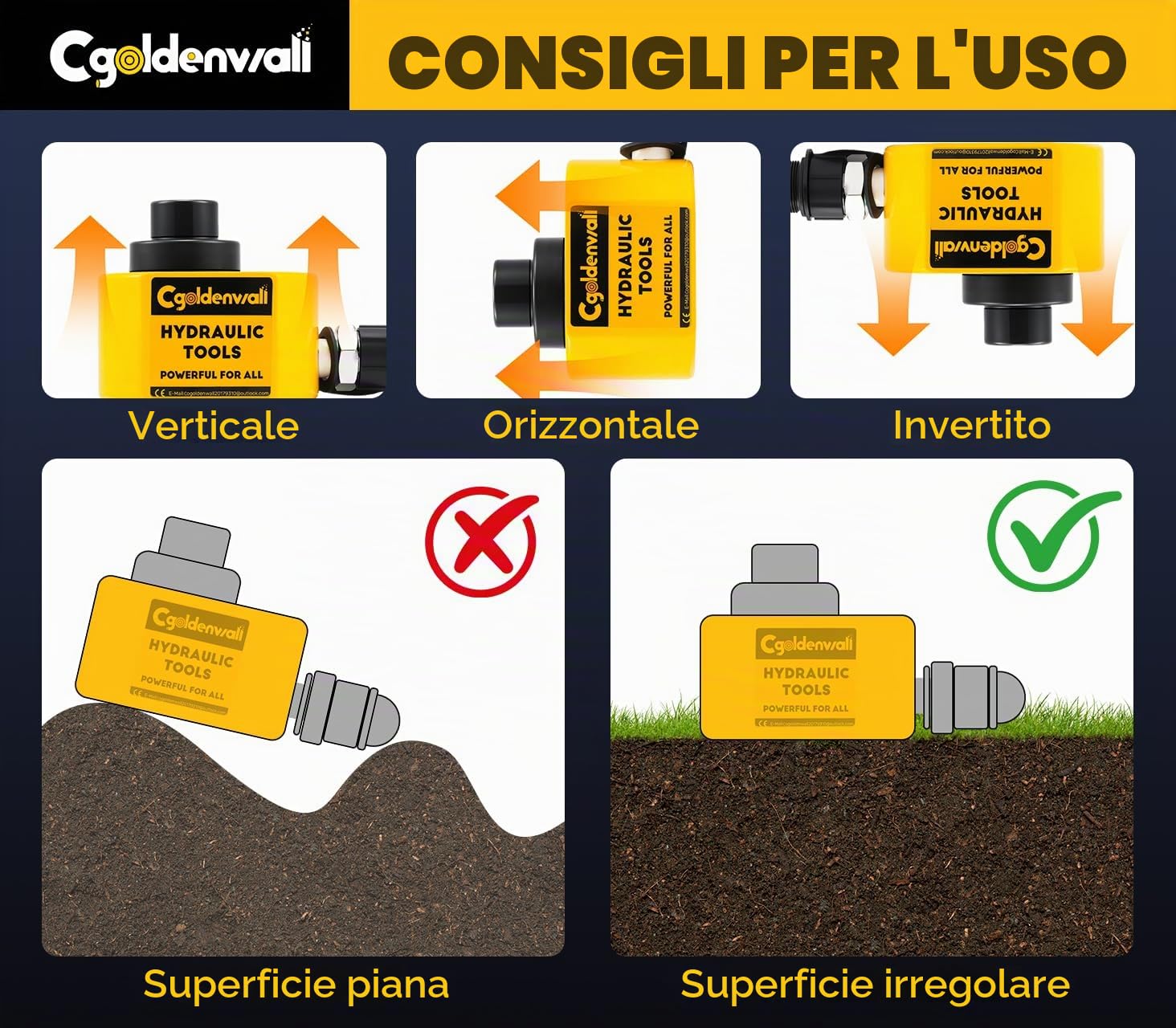 CGOLDENWALL DFPY-10T Martinetto Idraulico con Pompa CP-180 | Si Adatta a Spazi Ristretti, Funziona in Ogni Angolo per Sollevamento-Ideale per Industriale