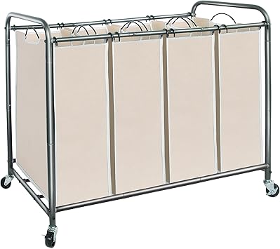 STORAGE MANIAC Laundry Sorter 4 Section, Laundry Hamper with Wheels, Laundry Basket Sorter, Laund...