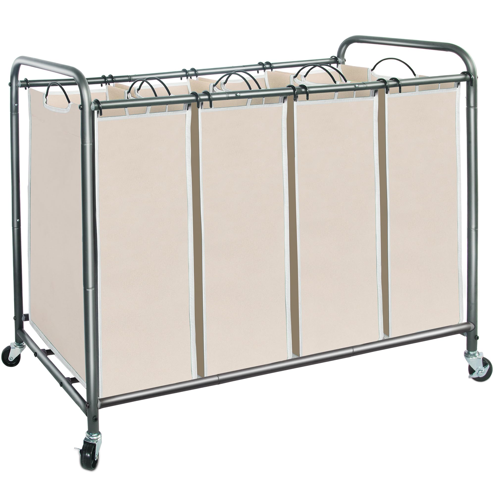 STORAGE MANIAC Wäschesortierer mit 4 Abschnitten und herausnehmbaren Beuteln, Beige, umweltfreundlich, tragbar, wasserdicht