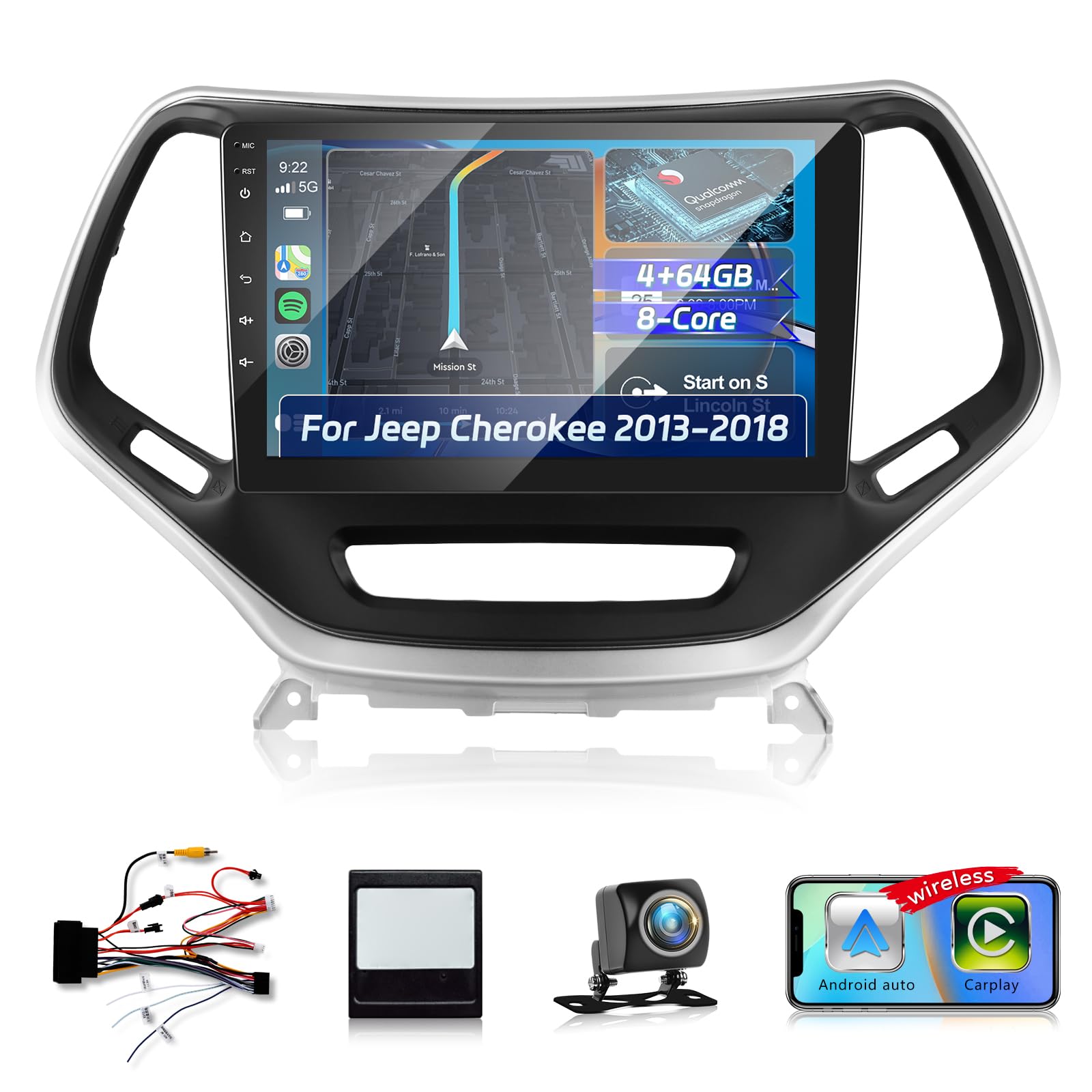 Photo 1 of NHOPEEW [8 Core 4+64G] Upgrade Android Radio for Jeep Cherokee 2013-2018: 10.1 inch IPS Touchscreen Carplay Stereo - 3D Car Model, Cooling Fan, 5G/WiFi, DSP, Custom UI Design + AHD Backup Camera