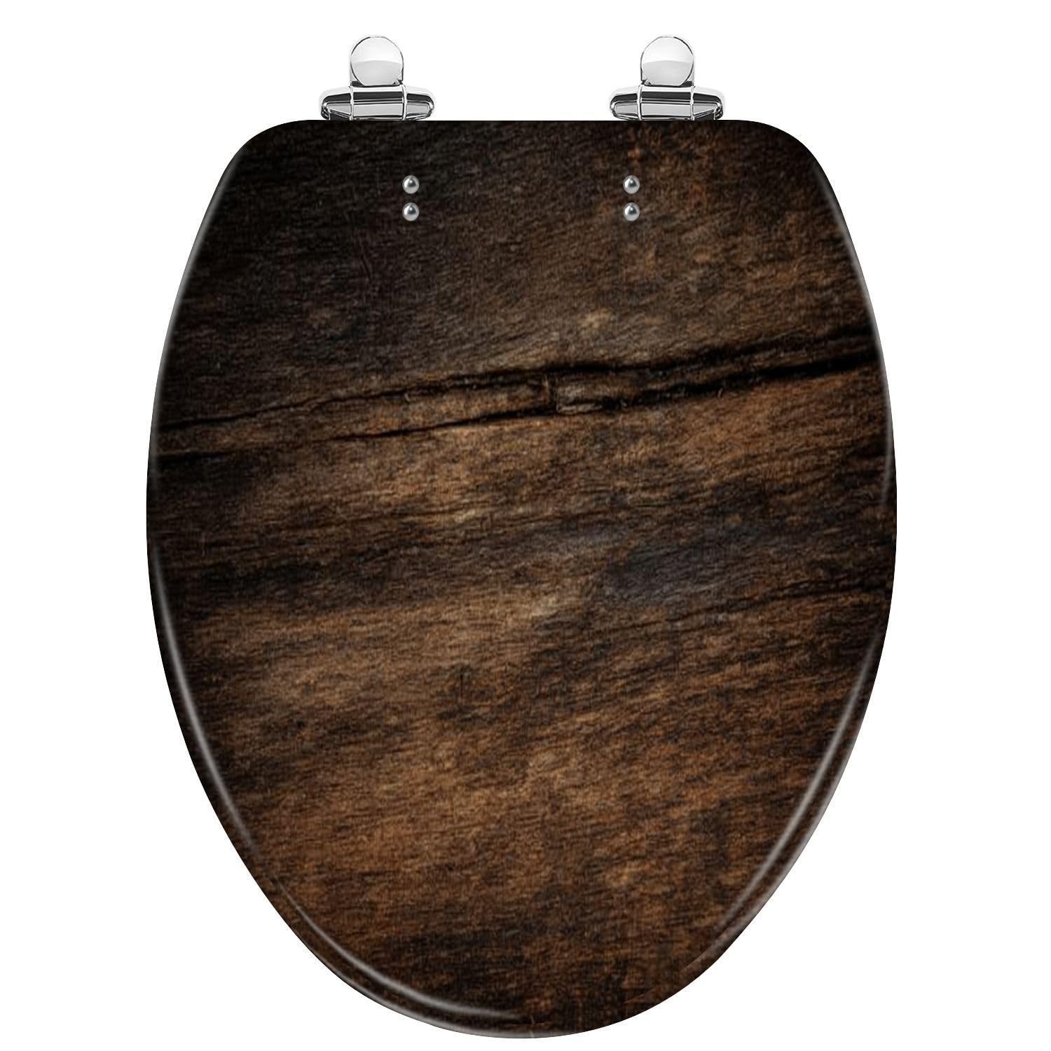 KEXYOAN Black and White Vertical Wood Texture Round Toilet Seat, Slow Close Lid Hinges Quick Release, Easy Clean (Multi8, Elongated)