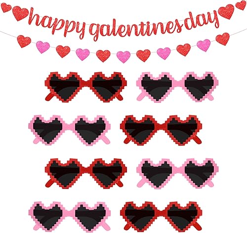 KatchOn, Cartel rojo con purpurina para el Día de los Galentinos 10 pies, sin bricolaje Pixel de plástico para gafas de San Valentín Paquete de