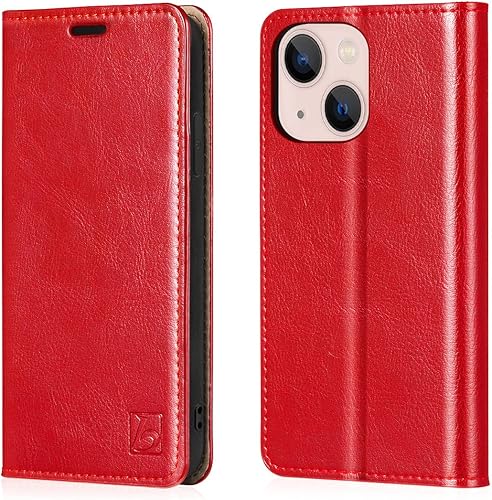 Miniatura 8 de Belemay Funda protectora para iPhone 14, funda protectora de piel auténtica, tarjetero con bloqueo RFID, a prueba de golpes, funda de TPU para
