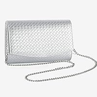 Vista 3 de WALLYN'S Carteras de cuero tejidas para mujer, monederos de embrague de moda, bolso de noche color sólido (plata plateada), plateado