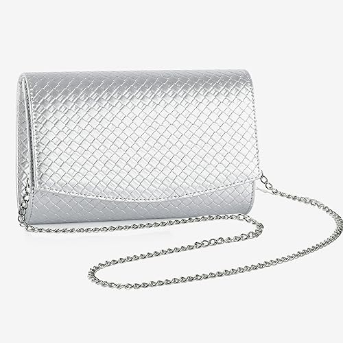 Miniatura 3 de WALLYN'S Carteras de cuero tejidas para mujer, monederos de embrague de moda, bolso de noche color sólido (plata plateada), plateado