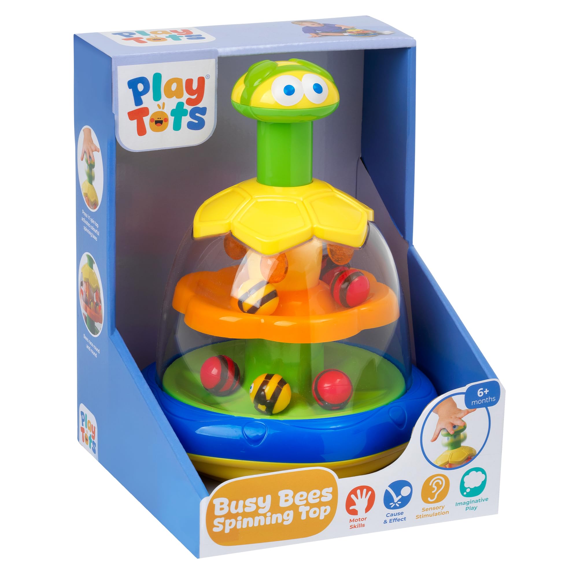 John Adams | Play Tots - Busy Bees Spinning Top | Press and spin top activates colourful spinning bees! | Baby and Toddler Toys | Ages 6m+