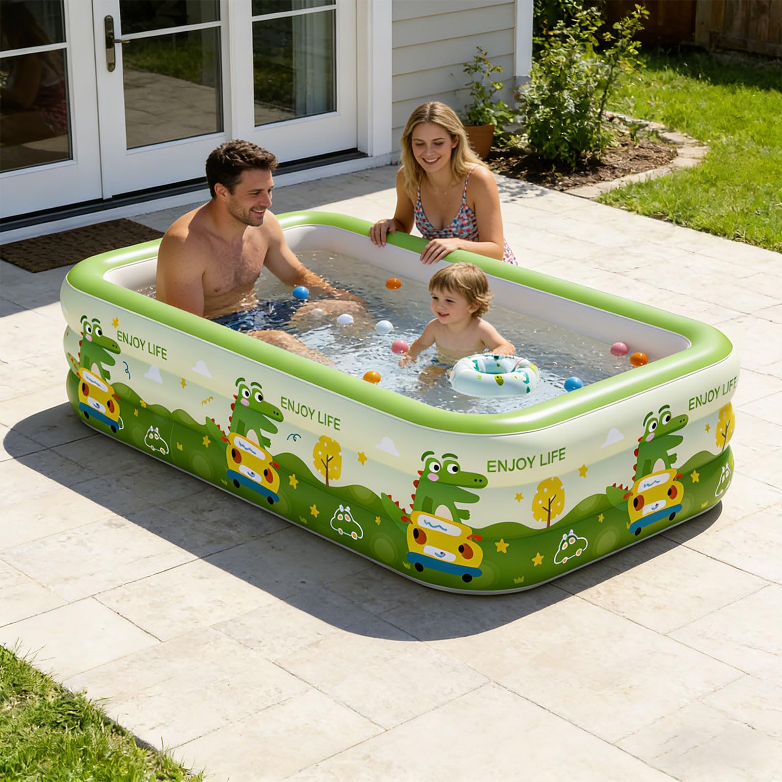 Espaciosa piscina hinchable familiar 180 x 130 x 56 cm, PVC resistente para actividades acuáticas, patio trasero con fiesta infantil, piscina inflable