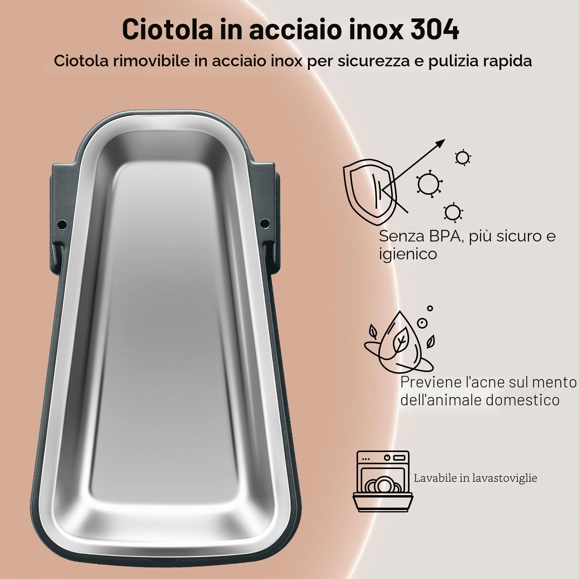 Set di mangiatoia automatica per cani e gatti e dispenser di acqua con ciotole in acciaio inossidabile, mangiatoie per cibo e acqua per animali domestici a gravità, 100% senza BPA, grande