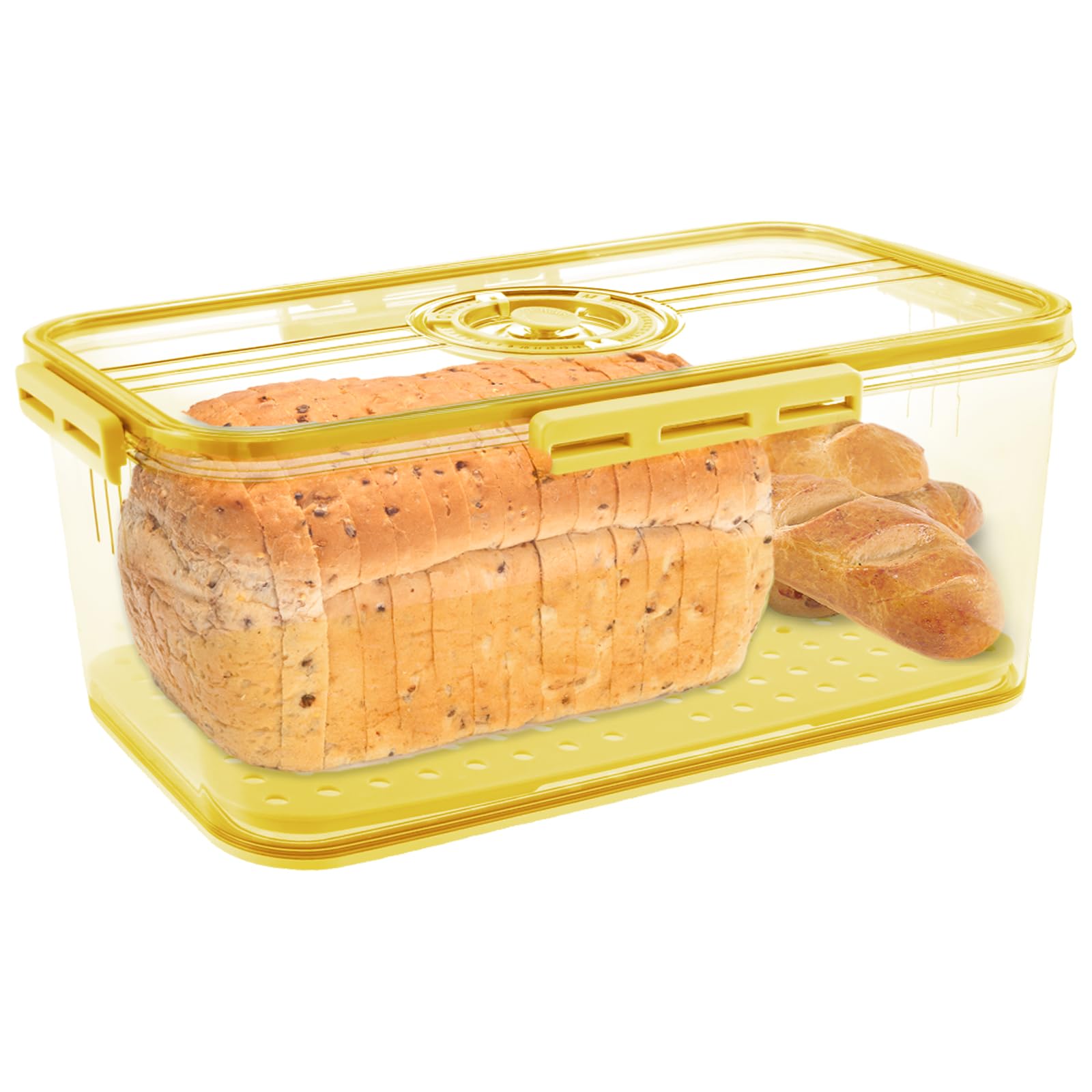Ghshanog Yellow-32.5X22.5x11cm Bread Bin Airtight Bread Box,Time Recording Bread Box With Lid, Clear Breads Bins Storage For Kitchen Countertop, Plastic Breads Keeper With Air Valve For Bun Bagel Sandwich (Yellow-32.5X22.5x11cm)