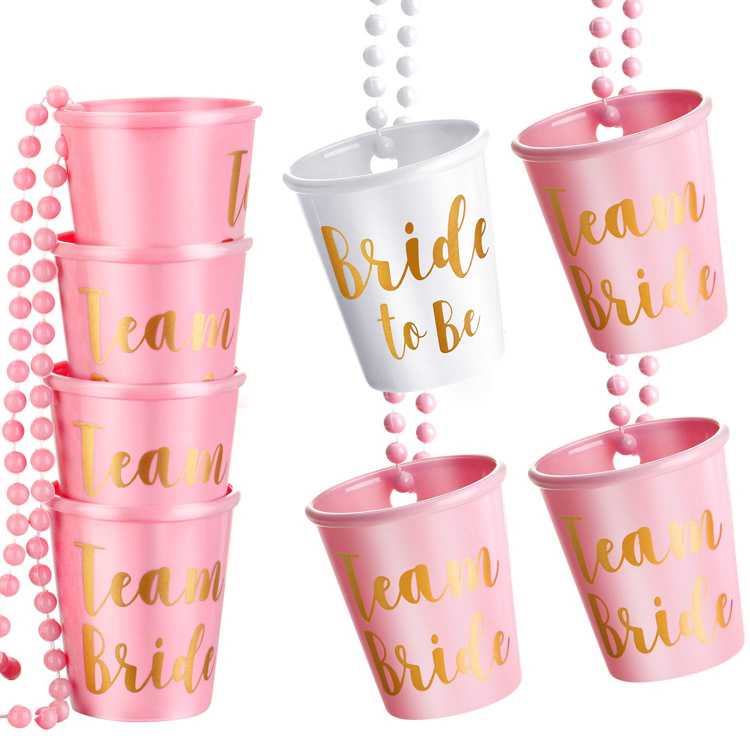 Set Addio Al Nubilato: 14 Bicchierini Con Collana, 1 Bianco Per Sposa + 13 Rosa Oro Per Invitate, Plastica PP - 3