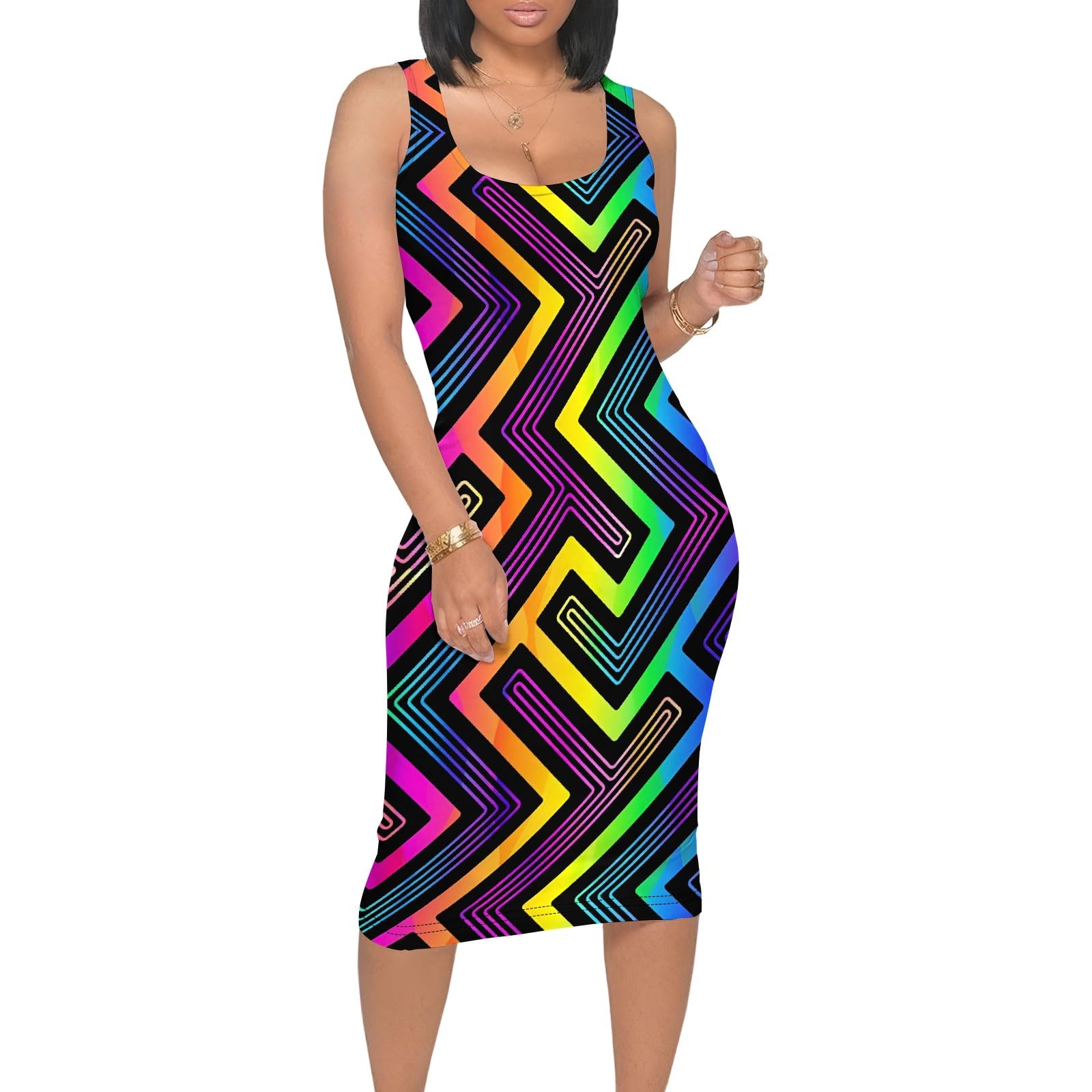 Mkntvz Women's Summer 2025 Sleeveless Sexy Bodycon Tank Dresses U-Neck Casual Slim Fit Sundress Beach Vacation Midi Dress