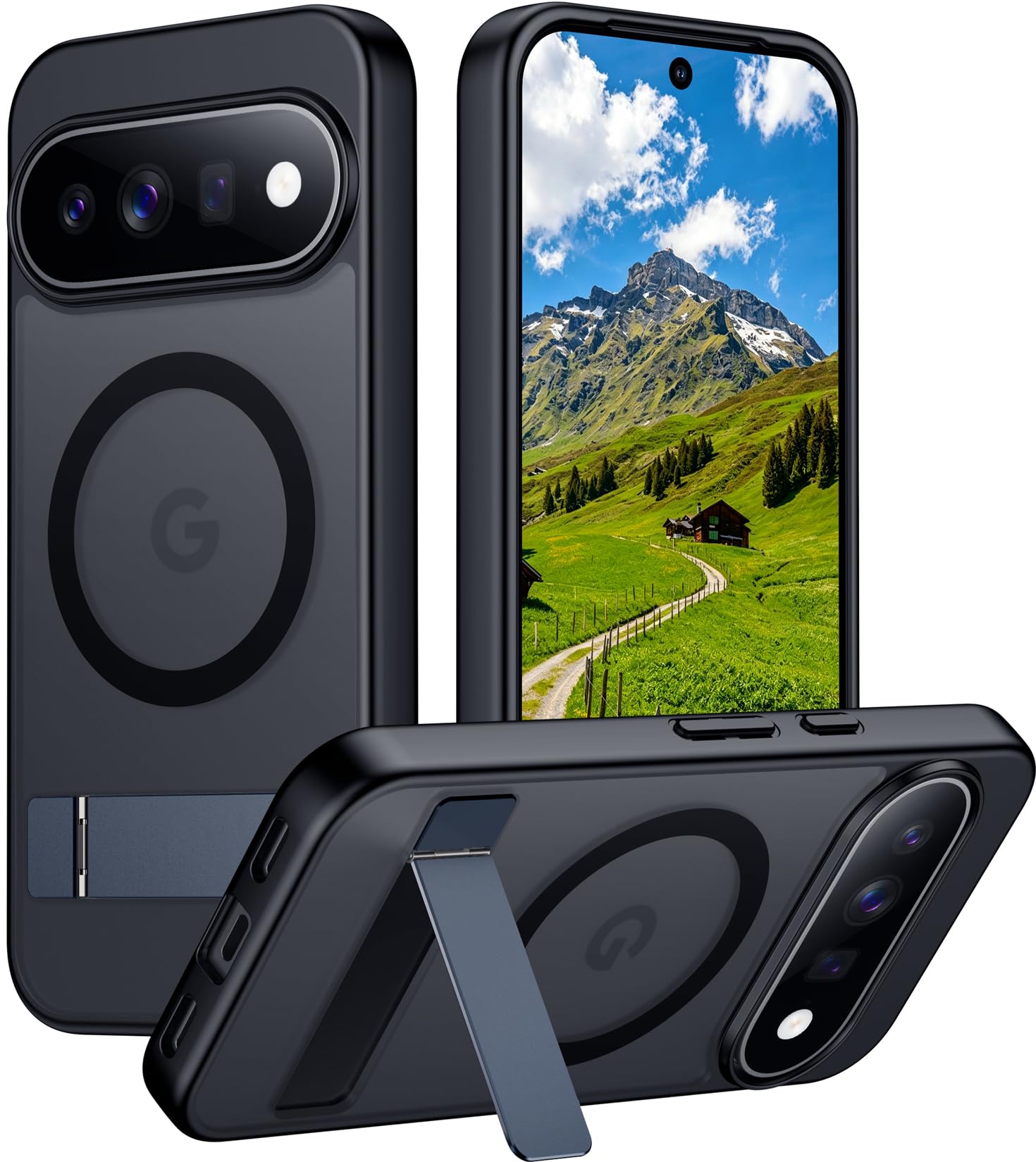 Temdan Designed for Google Pixel 11 Case 2026, [Built-in Invisible Kickstand][Compatible with MagSafe][Military Grade Shockproof] Slim Translucent Matte Phone Case-Black