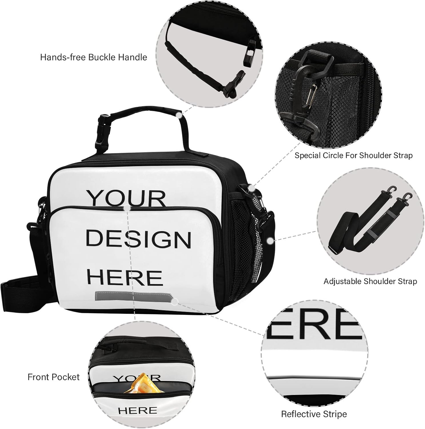 Custom Kids Lunch Box, Insulated Lunch Bags, Cooler Tote Bag with Removable Shoulder Strap for Boy Girl Student (208009)