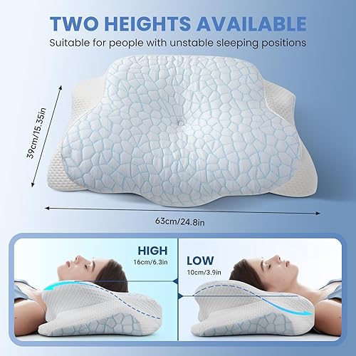 Miniatura 4 de JINXIA Almohada cervical para cuello y hombro, almohada de espuma viscoelástica inodoro con funda de seda suave, almohada ortopédica ergonómica de