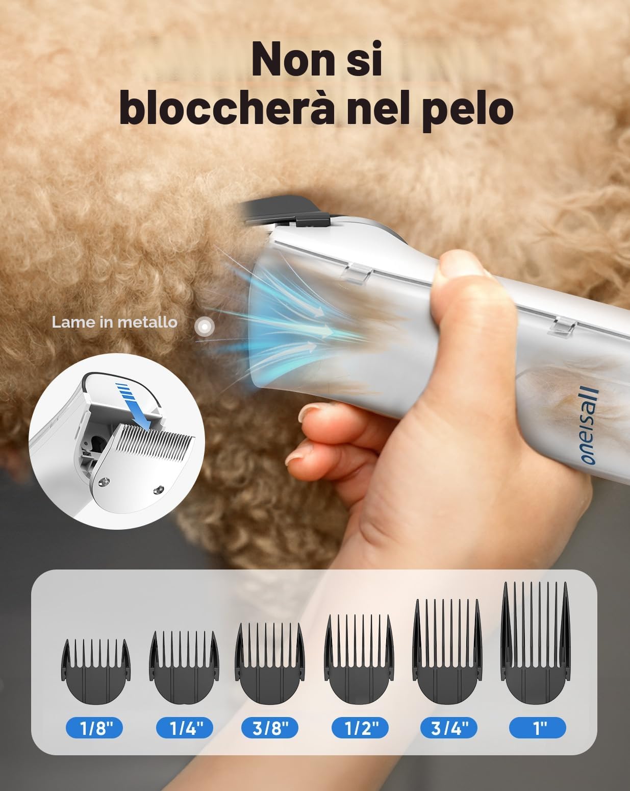 oneisall Asciugacapelli e Tagliacapelli per Toelettatura Cani, 15000 Pa, Kit per Toelettatura Cani per Toelettatura e Rifinitura, 7 Livelli di Temperatura del Soffio, Flusso d'Aria Regolabile, 2,5 L