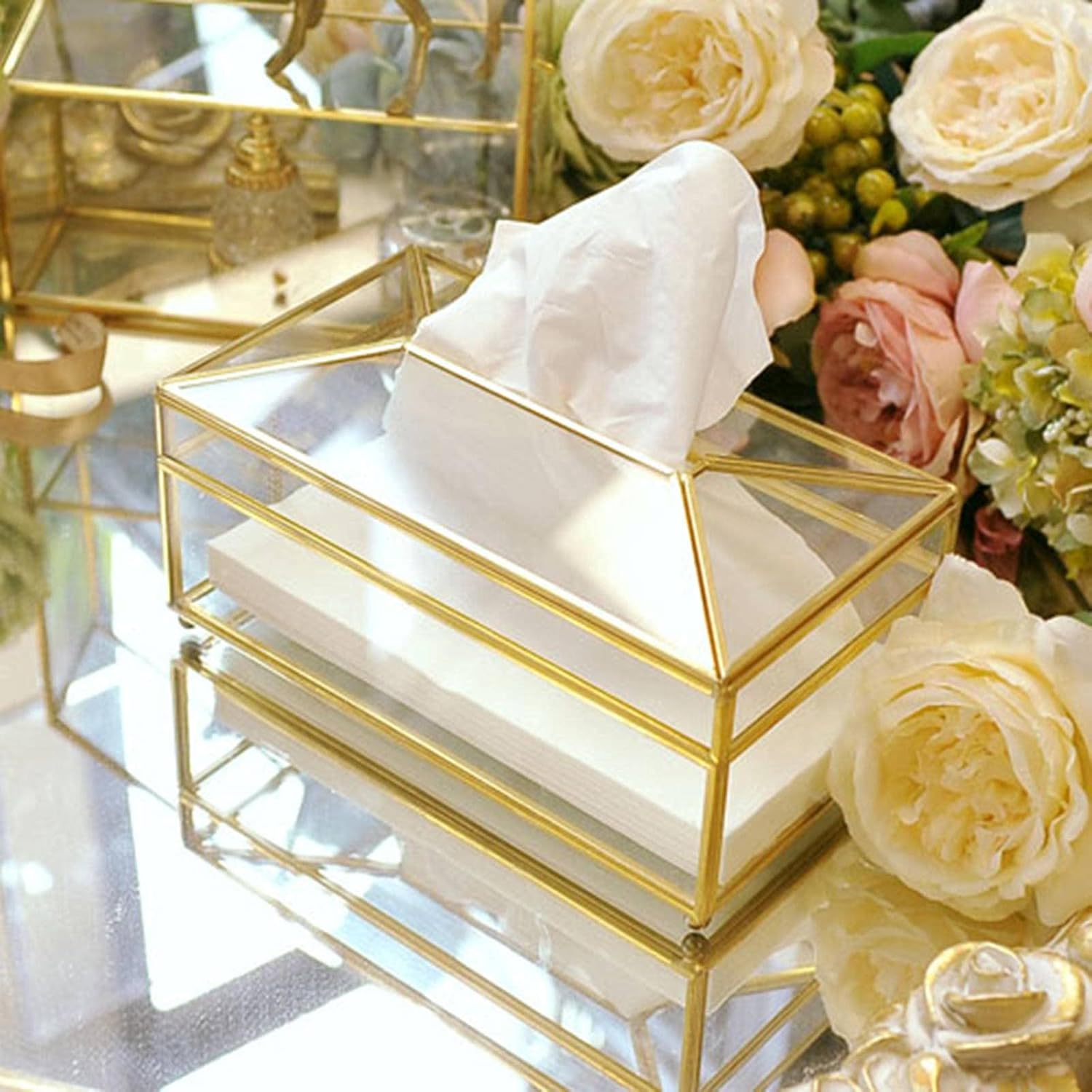 Tissue Box,Tissue Boxes,Tissue Box Holder,Glass Tissue Box Holder Handkerchief Toilet Paper Holder Tissue Case Storage Box Living Room Decor (Color : B small)