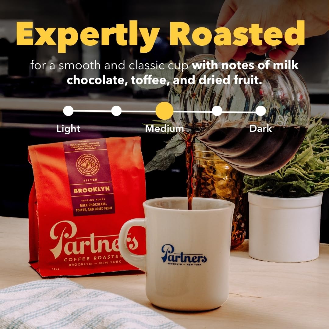PARTNERS COFFEE ROASTERS - Whole Bean Coffee (Brooklyn - Medium Roast) 12oz - Versatile & Delicious Daily Brew - Whole Coffee Beans - Lab Tested for Mycotoxins & Heavy Metals - Hand Roasted in NYC thumbnail 2