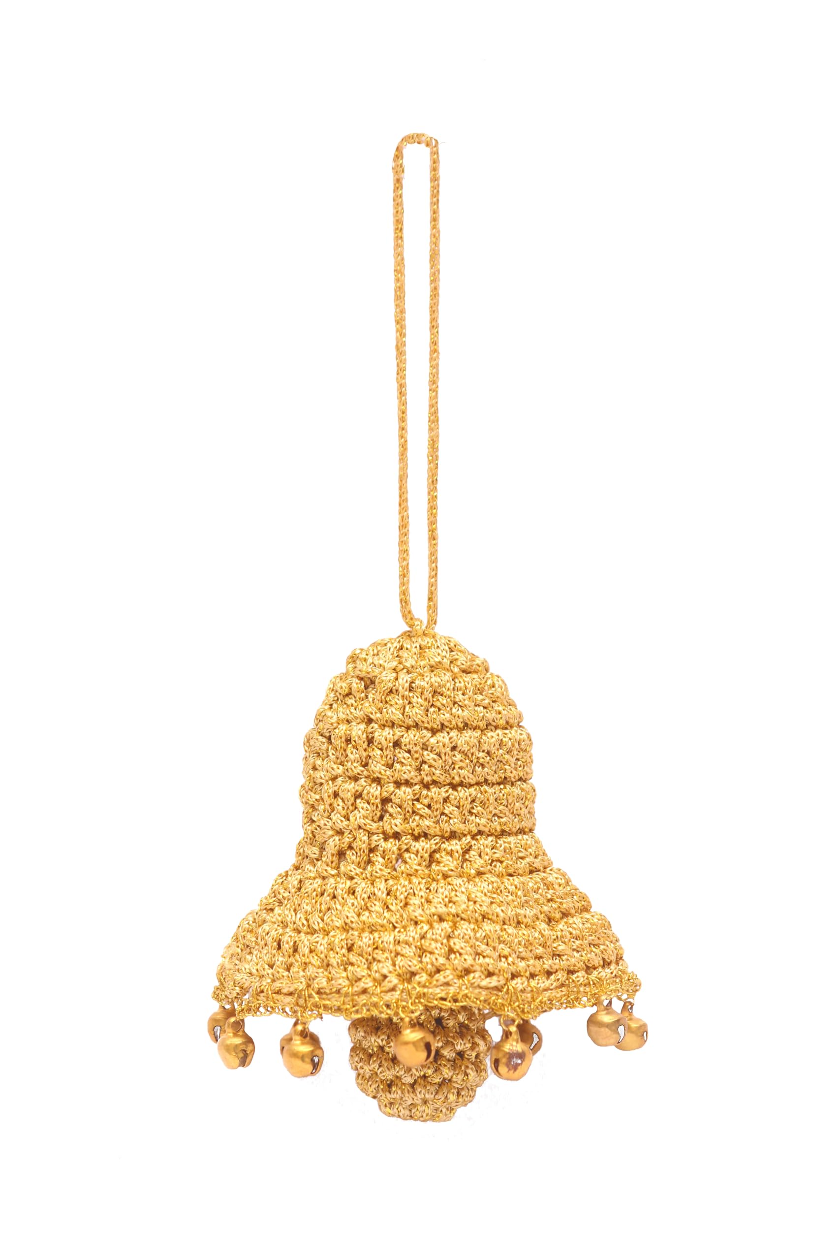 Handcrafted Crochet Christmas Tree Ornament- Golden Bell, Festive Home Decor Items, Suitable for Christmas Decorations at Home,Office and Other Spaces